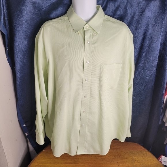 Roundtree & Yorke Shirt Men XL Easy Care Button Striped Green White - Picture 1 of 7